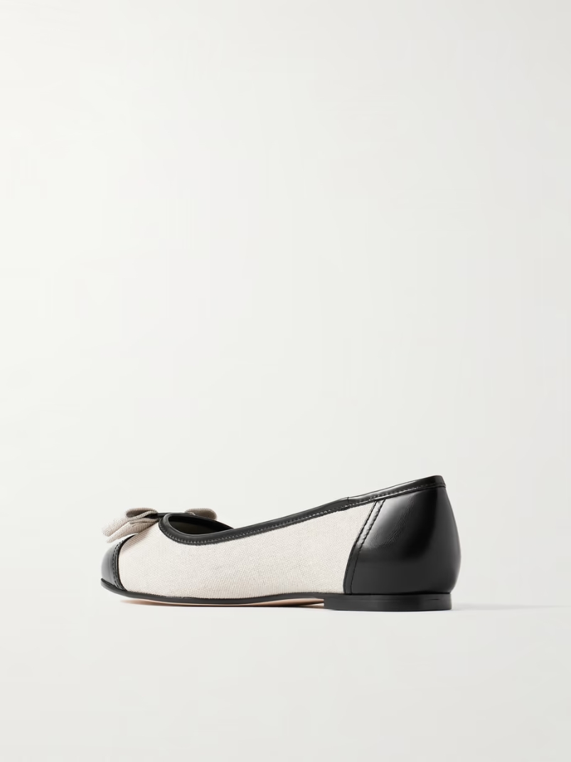 Varina bow-embellished leather-trimmed canvas ballet flats Varina bow-embellished leather-trimmed canvas ballet flats