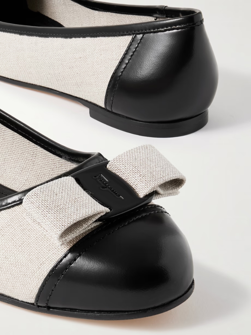 Varina bow-embellished leather-trimmed canvas ballet flats Varina bow-embellished leather-trimmed canvas ballet flats