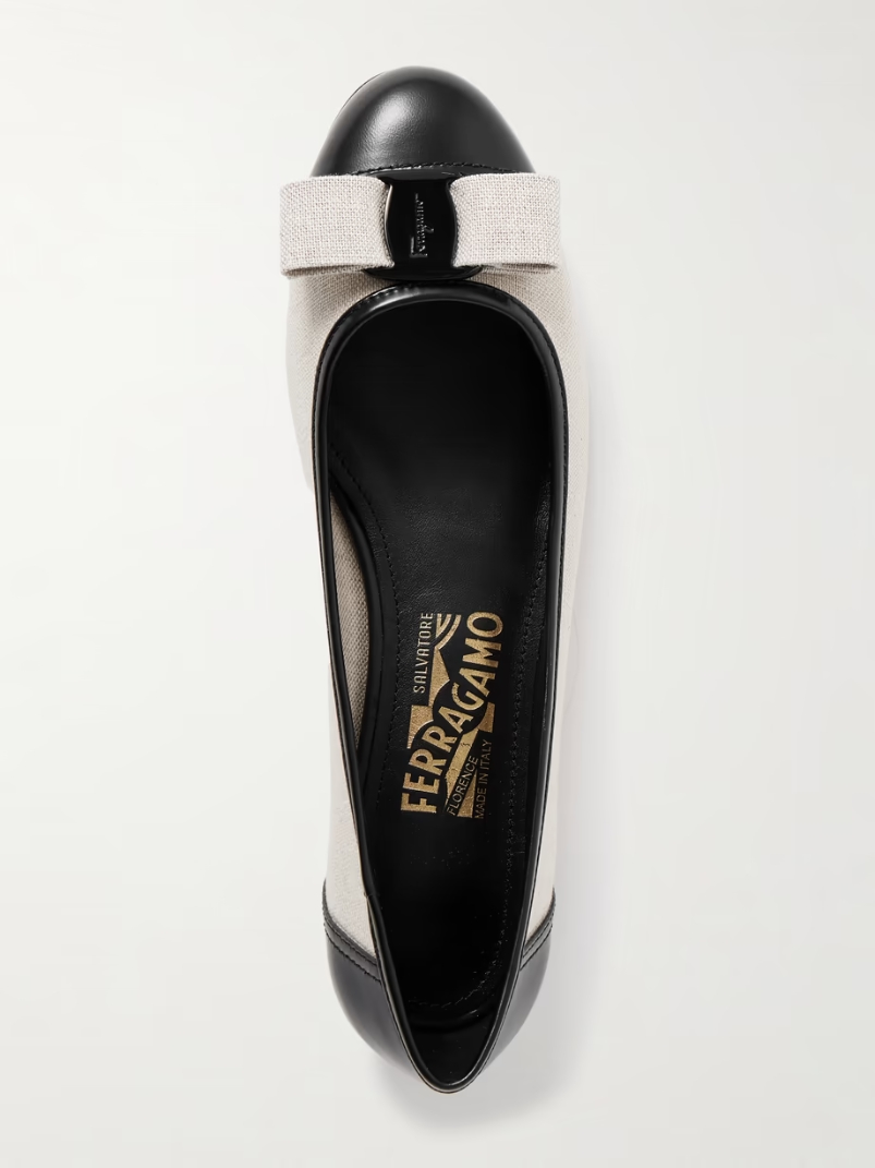 Varina bow-embellished leather-trimmed canvas ballet flats Varina bow-embellished leather-trimmed canvas ballet flats