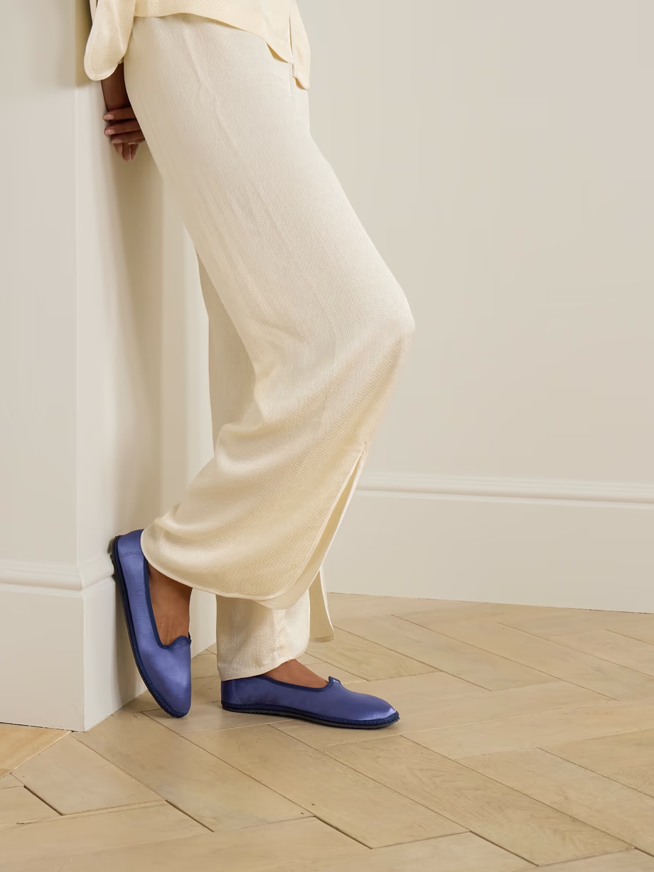 Mirtillo grosgrain-trimmed satin slippers Mirtillo grosgrain-trimmed satin slippers