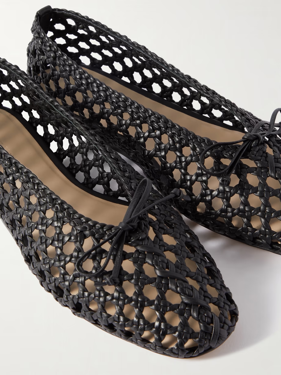 Regency bow-embellished woven leather ballet flats Regency bow-embellished woven leather ballet flats
