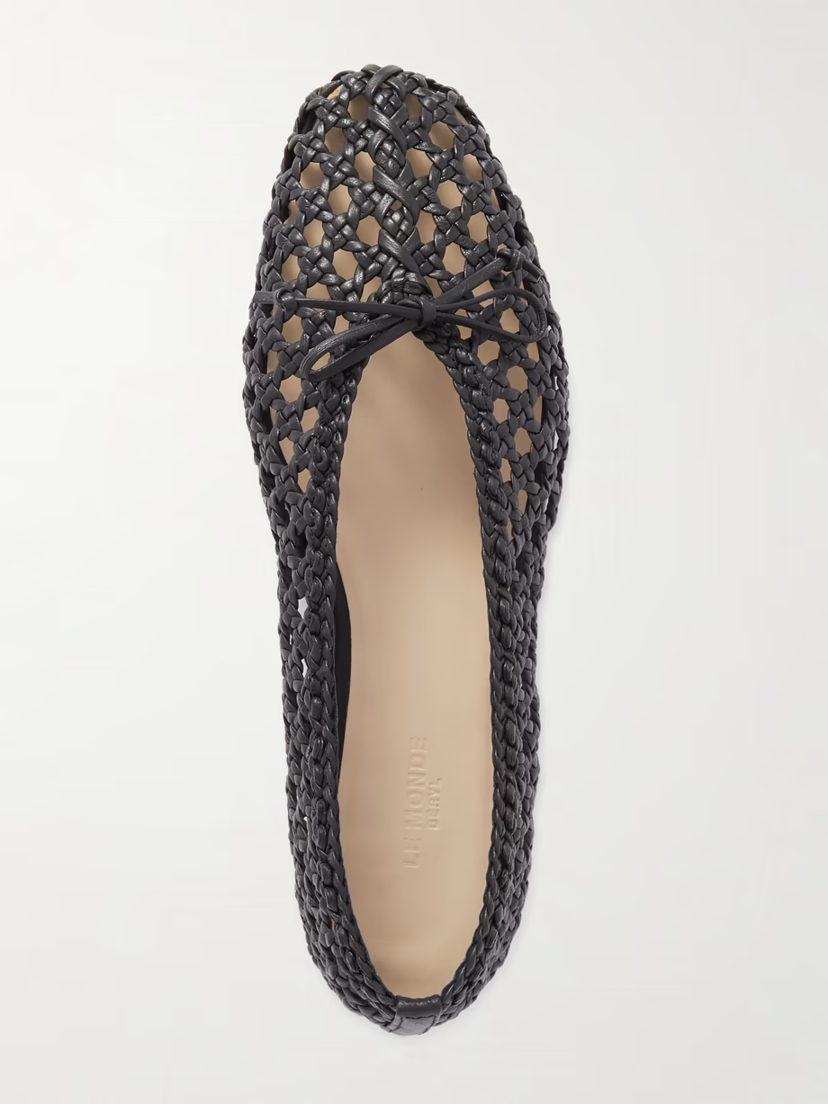 Regency bow-embellished woven leather ballet flats Regency bow-embellished woven leather ballet flats