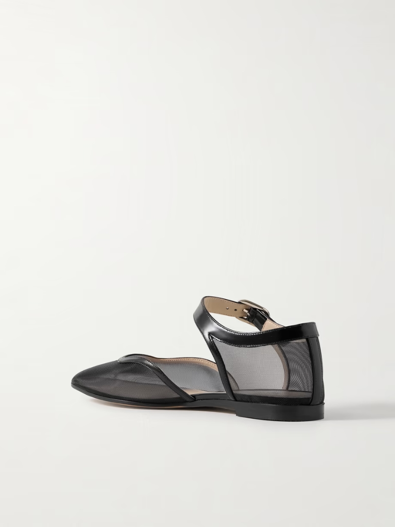Leather-trimmed mesh Mary Jane ballet flats Leather-trimmed mesh Mary Jane ballet flats