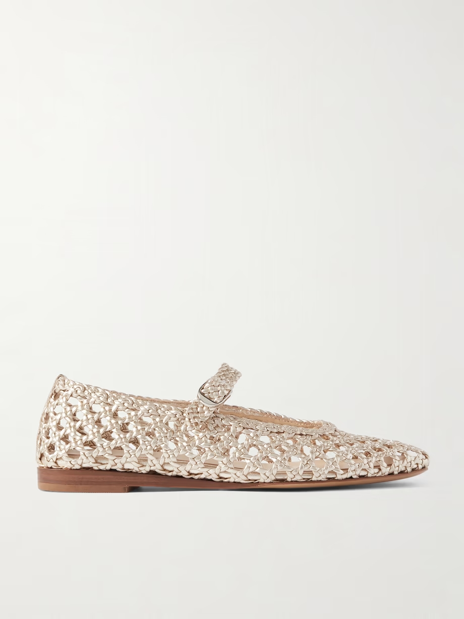 Woven metallic leather Mary Jane ballet flats Woven metallic leather Mary Jane ballet flats
