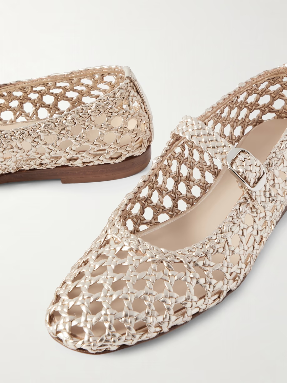 Woven metallic leather Mary Jane ballet flats Woven metallic leather Mary Jane ballet flats