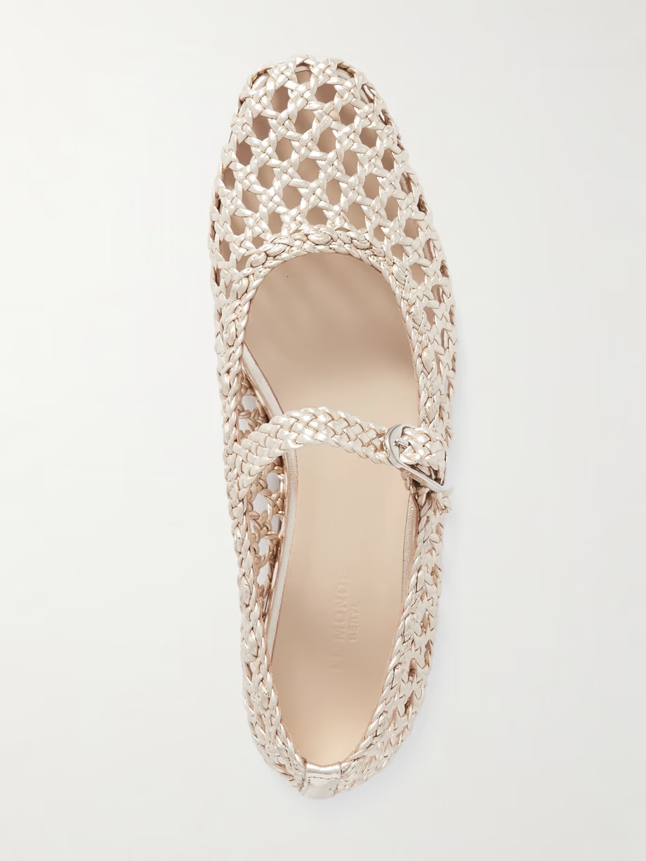 Woven metallic leather Mary Jane ballet flats Woven metallic leather Mary Jane ballet flats
