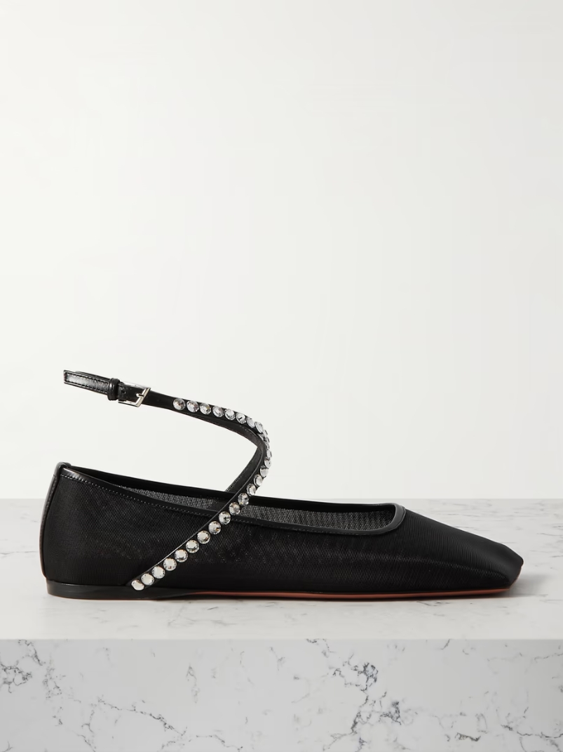 Ane crystal-embellished leather-trimmed mesh ballet flats Ane crystal-embellished leather-trimmed mesh ballet flats