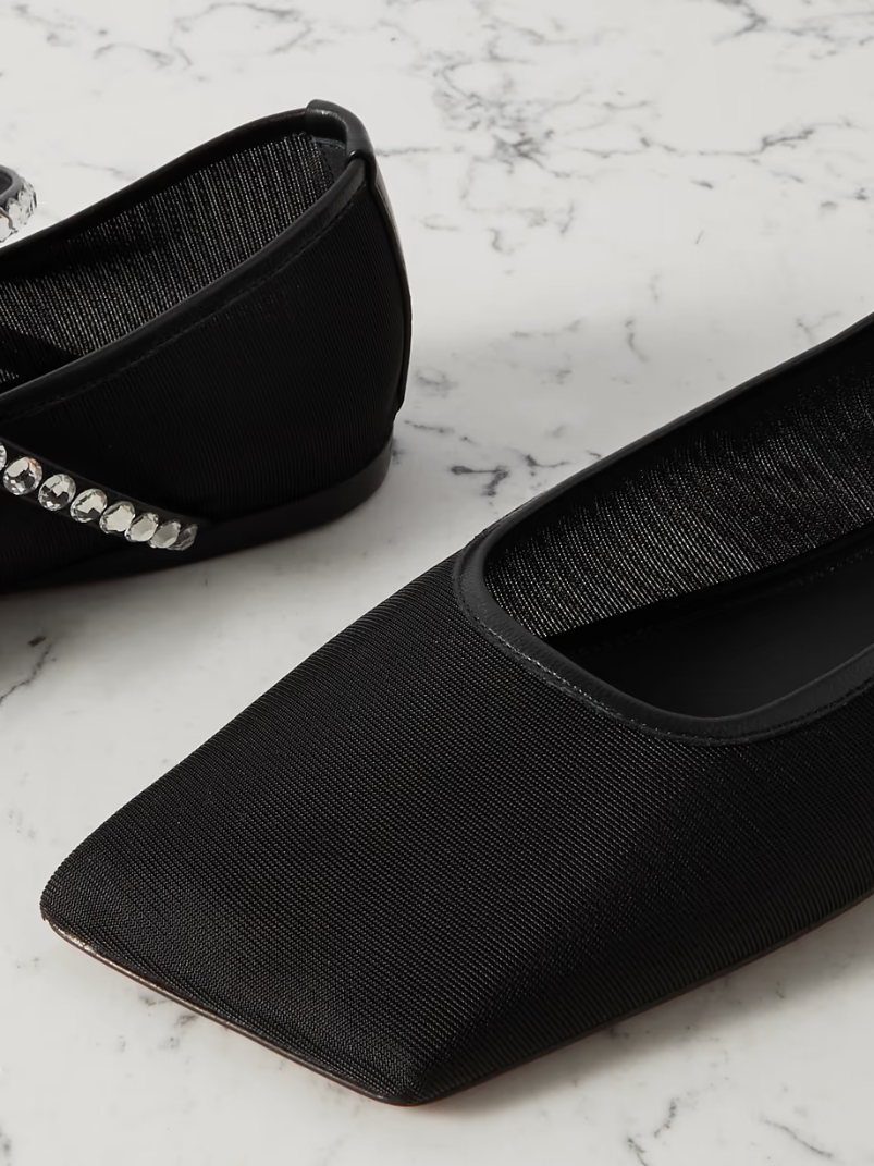 Ane crystal-embellished leather-trimmed mesh ballet flats Ane crystal-embellished leather-trimmed mesh ballet flats
