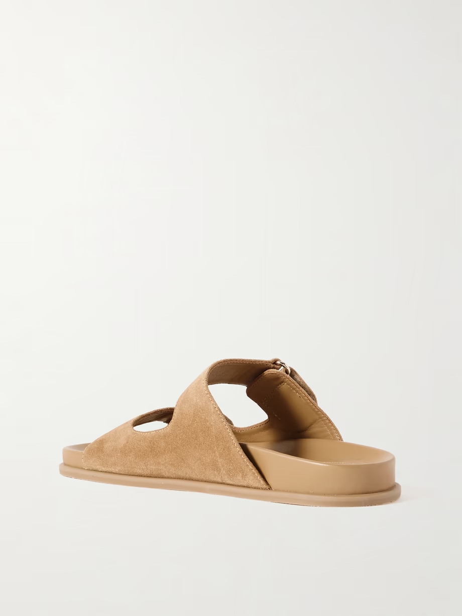 Fayence faux pearl-embellished suede slides Fayence faux pearl-embellished suede slides