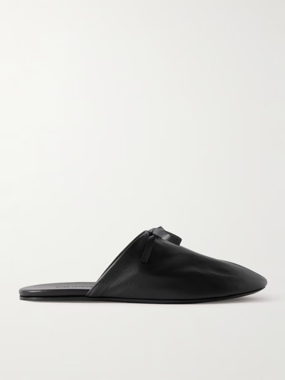 Bow-embellished leather slippers Bow-embellished leather slippers