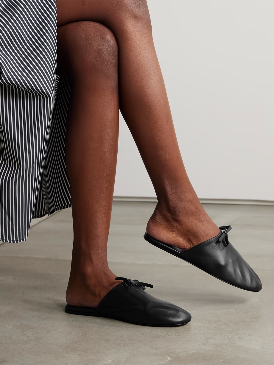 Bow-embellished leather slippers Bow-embellished leather slippers