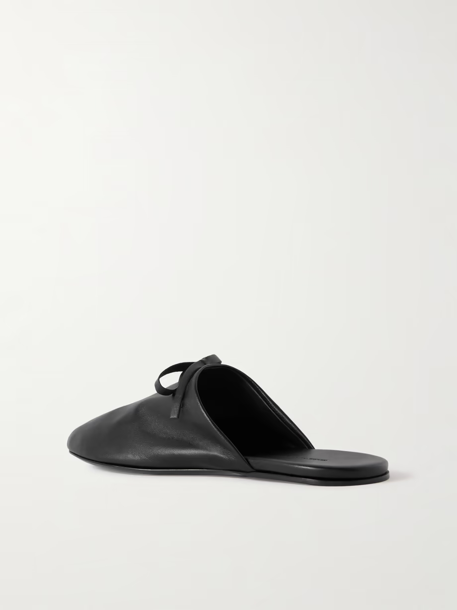 Bow-embellished leather slippers Bow-embellished leather slippers