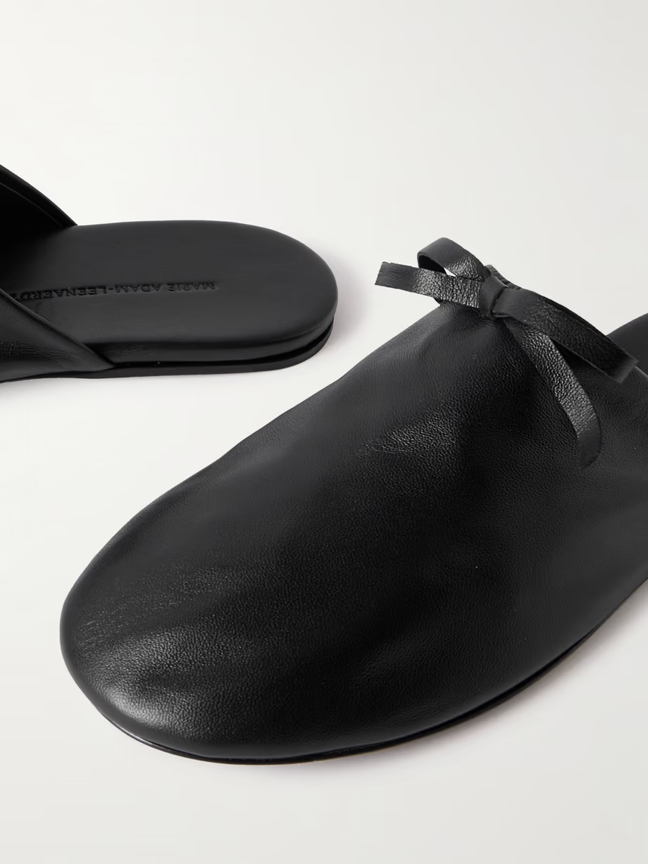 Bow-embellished leather slippers Bow-embellished leather slippers