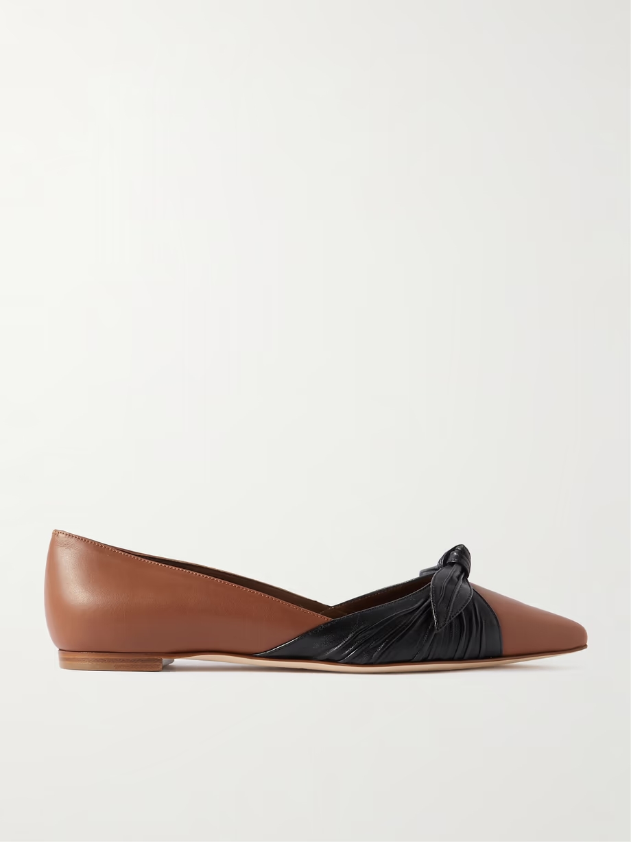 Terkaflat bow-embellished two-tone leather point-toe flats Terkaflat bow-embellished two-tone leather point-toe flats