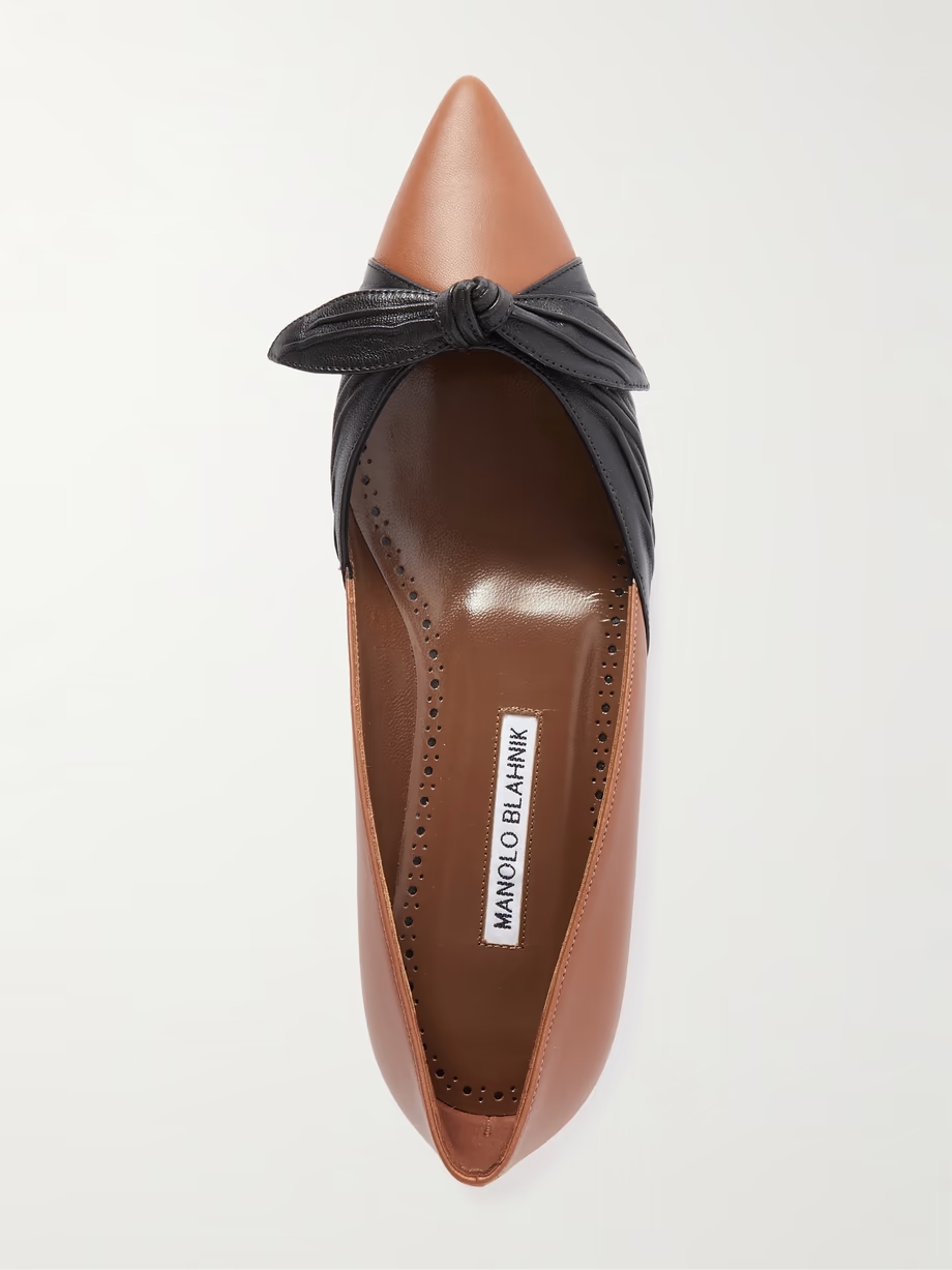Terkaflat bow-embellished two-tone leather point-toe flats Terkaflat bow-embellished two-tone leather point-toe flats