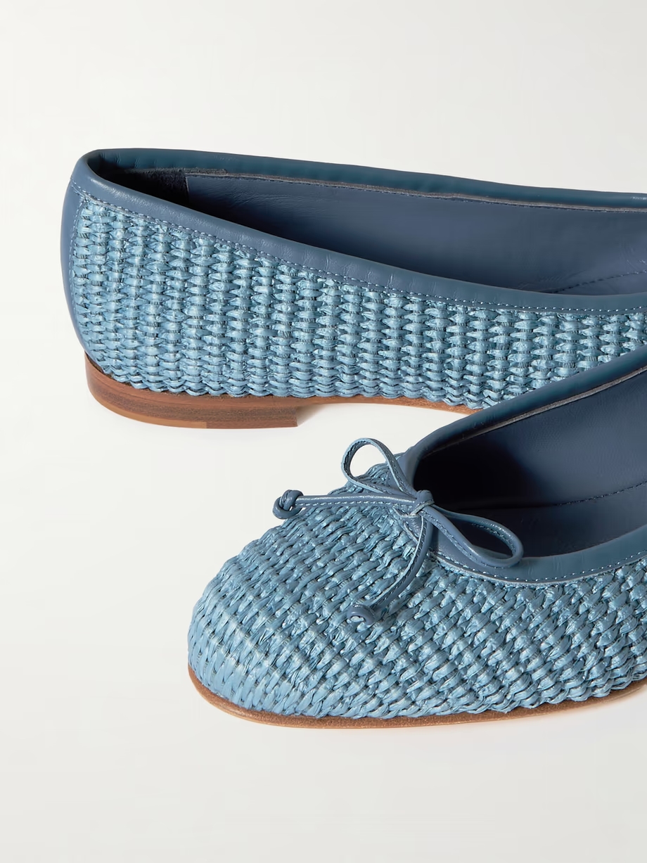 Veralli leather-trimmed raffia ballet flats Veralli leather-trimmed raffia ballet flats