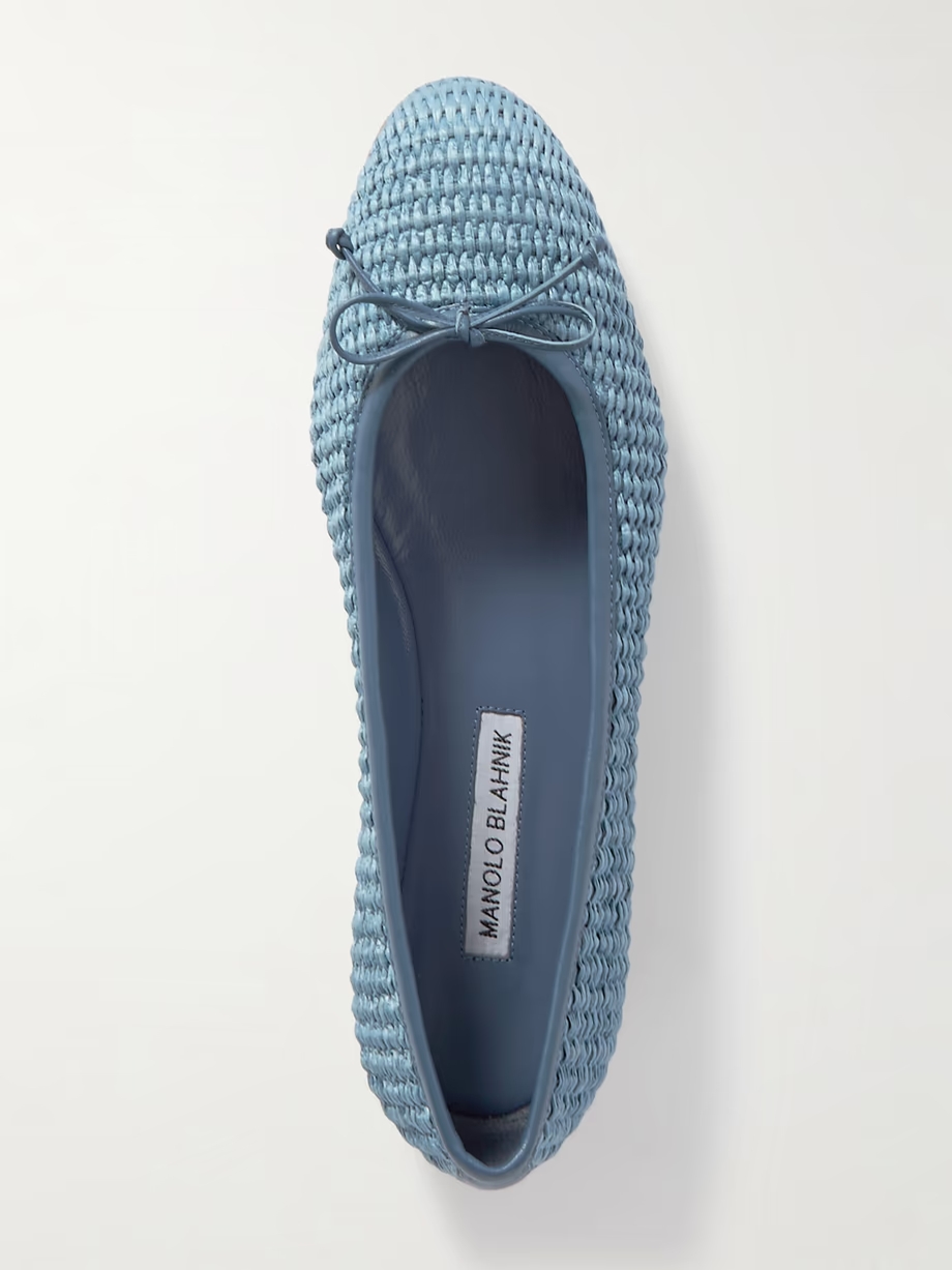 Veralli leather-trimmed raffia ballet flats Veralli leather-trimmed raffia ballet flats