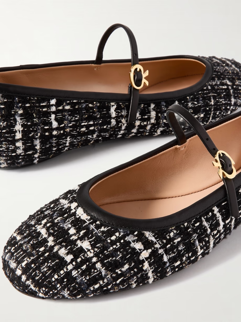 Carla leather-trimmed tweed Mary Jane ballet flats Carla leather-trimmed tweed Mary Jane ballet flats