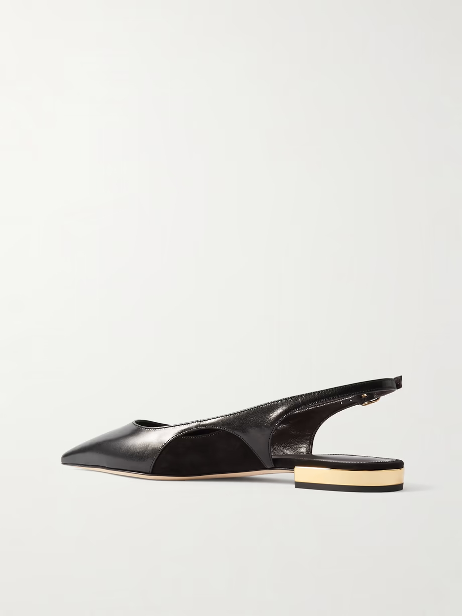 Saada suede-trimmed leather slingback ballet flats Saada suede-trimmed leather slingback ballet flats