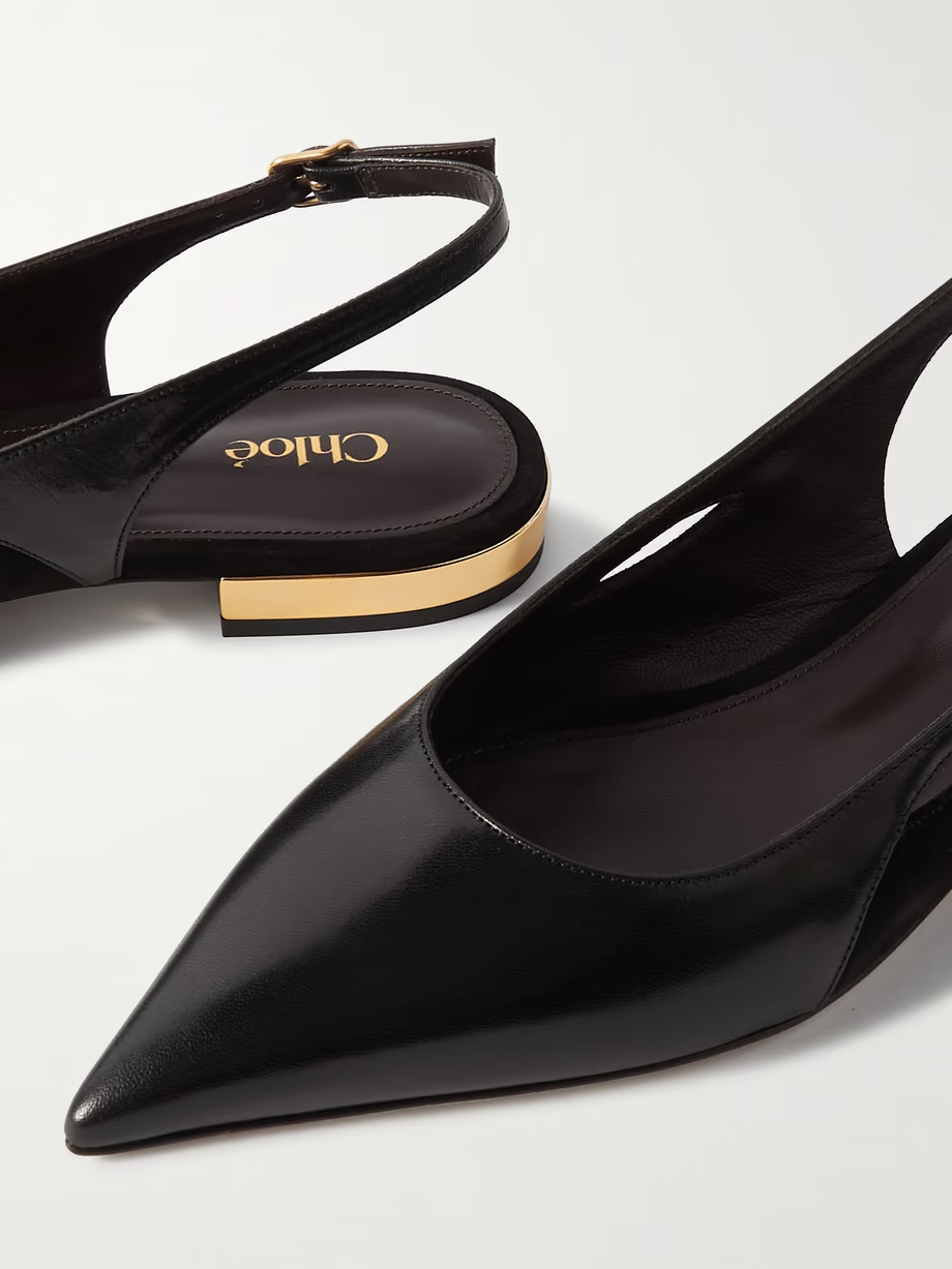 Saada suede-trimmed leather slingback ballet flats Saada suede-trimmed leather slingback ballet flats