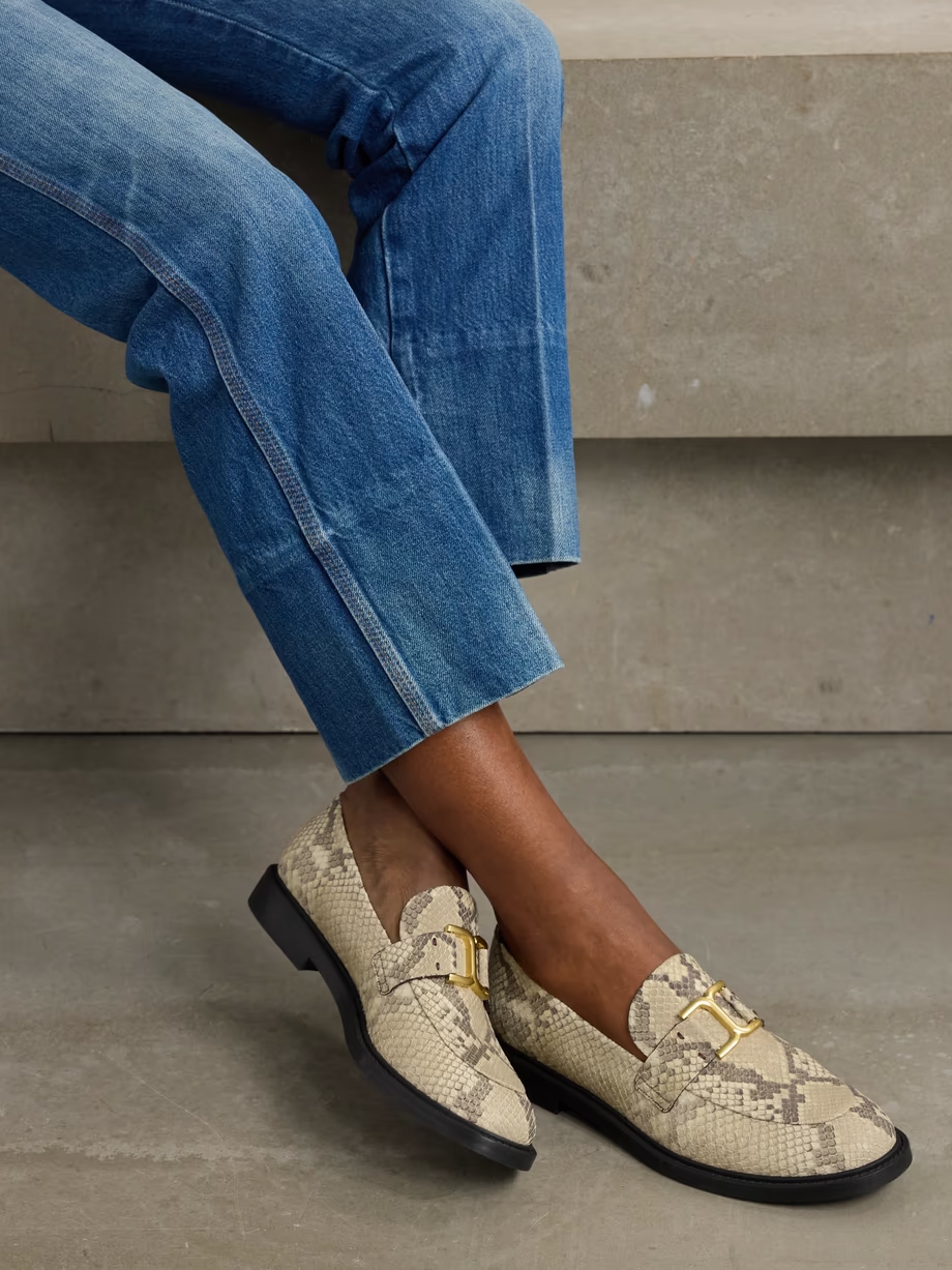 Marcie buckled snake-effect leather loafers Marcie buckled snake-effect leather loafers