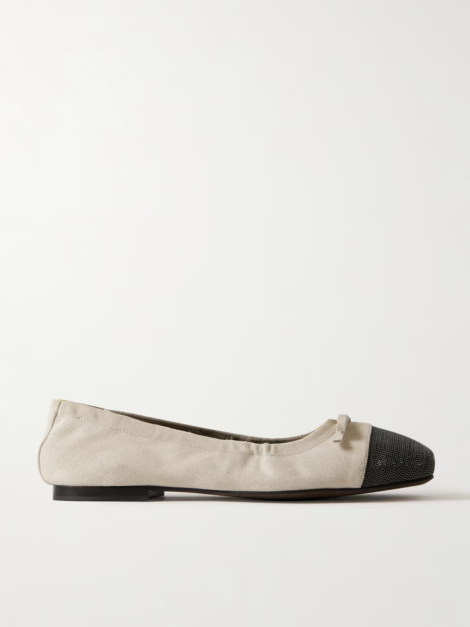 Bead-embellished suede ballet flats Bead-embellished suede ballet flats
