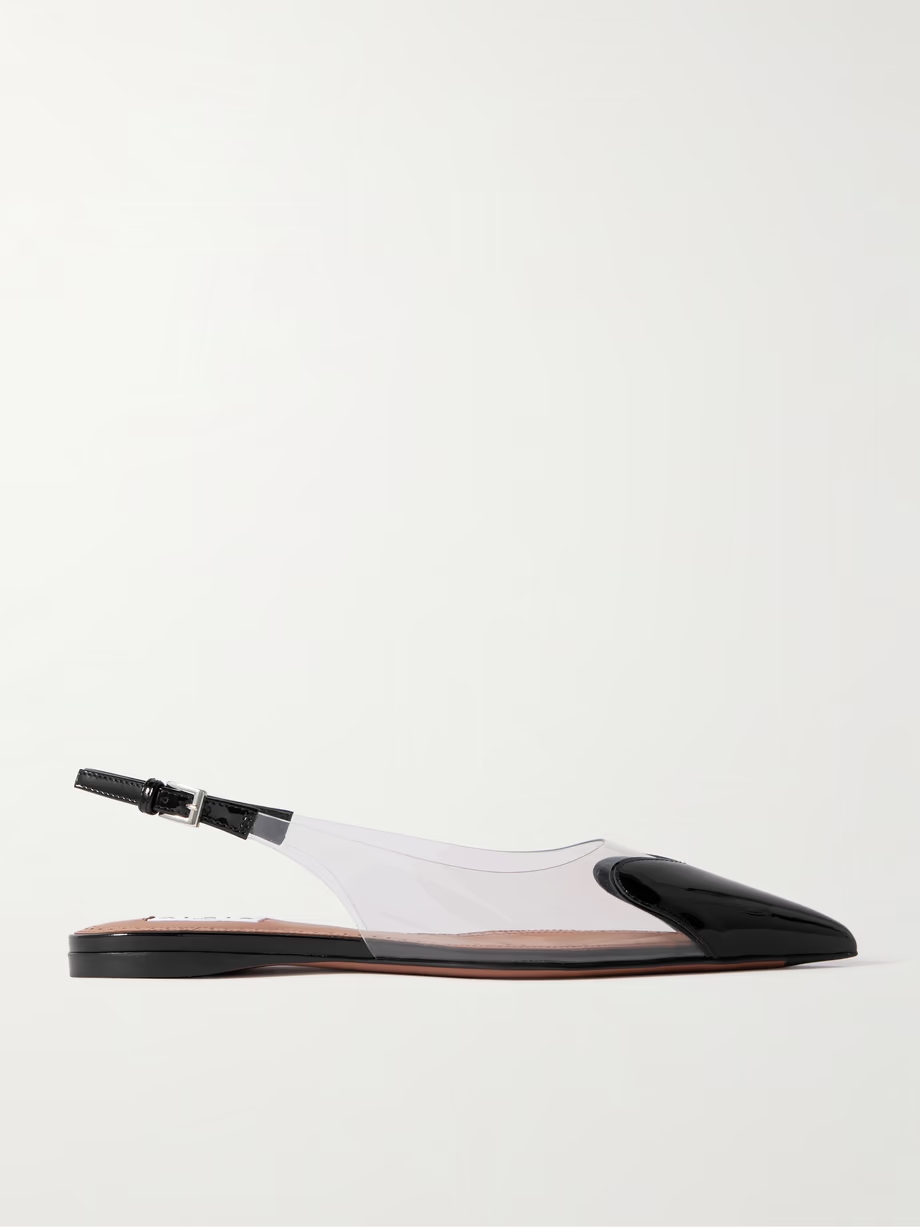 Cœur PU and patent-leather slingback point-toe flats Cœur PU and patent-leather slingback point-toe flats