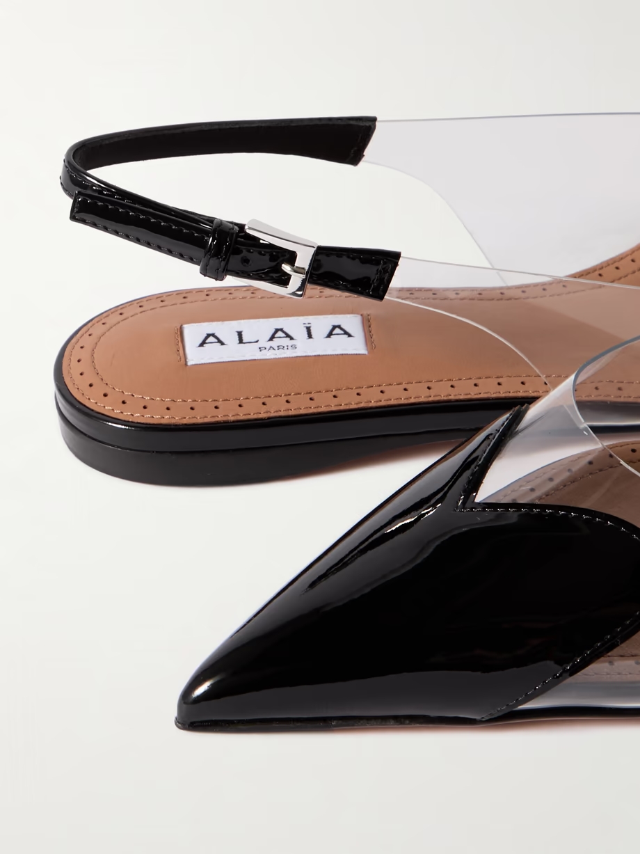 Cœur PU and patent-leather slingback point-toe flats Cœur PU and patent-leather slingback point-toe flats