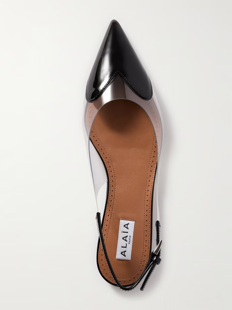 Cœur PU and patent-leather slingback point-toe flats Cœur PU and patent-leather slingback point-toe flats