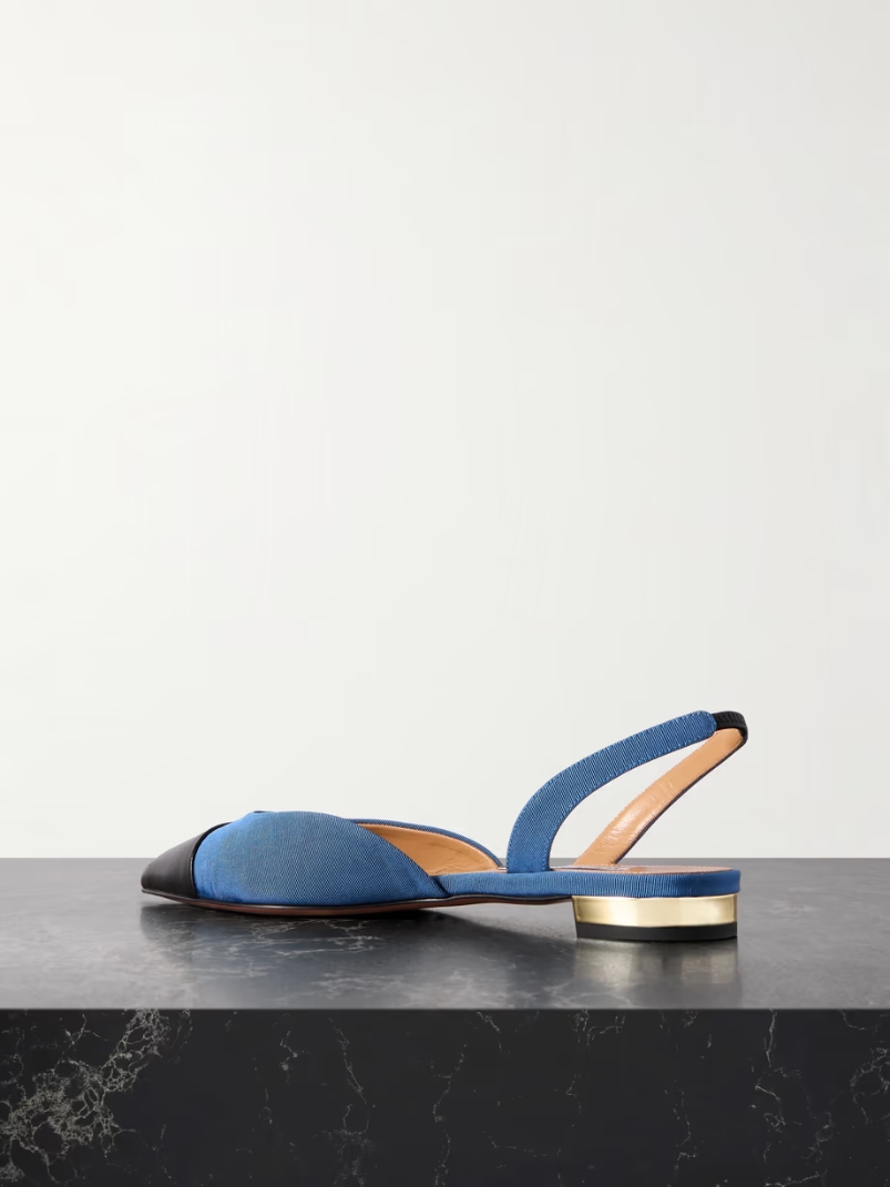 Milanese leather-trimmed grosgrain slingback flats Milanese leather-trimmed grosgrain slingback flats