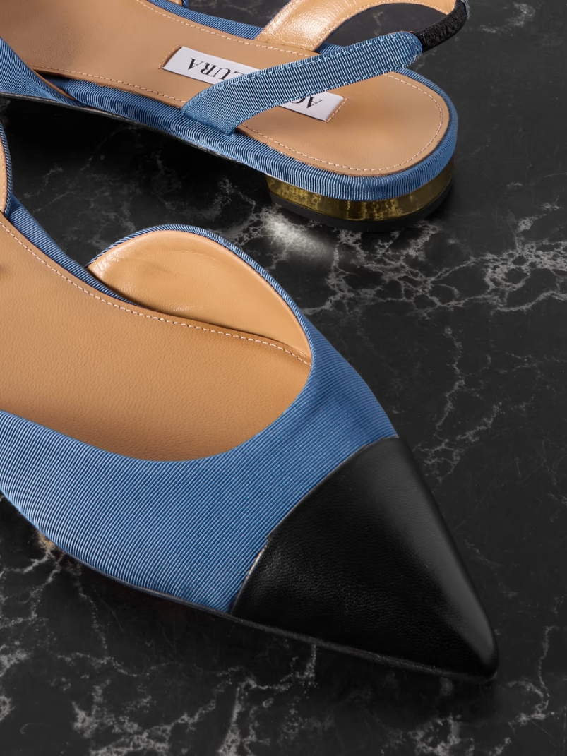 Milanese leather-trimmed grosgrain slingback flats Milanese leather-trimmed grosgrain slingback flats