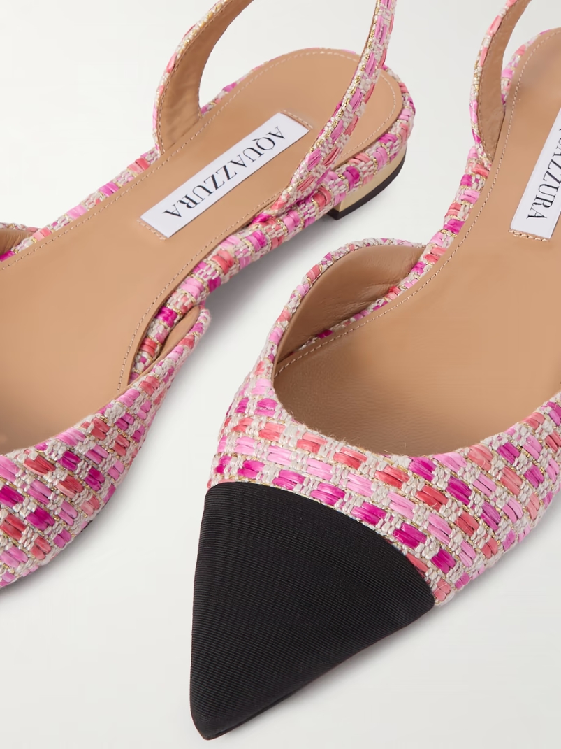 Milanese grosgrain-trimmed raffia slingback flats Milanese grosgrain-trimmed raffia slingback flats