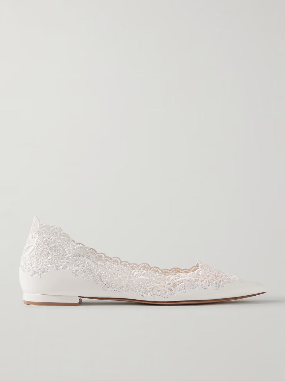 Lace-trimmed leather point-toe flats Lace-trimmed leather point-toe flats