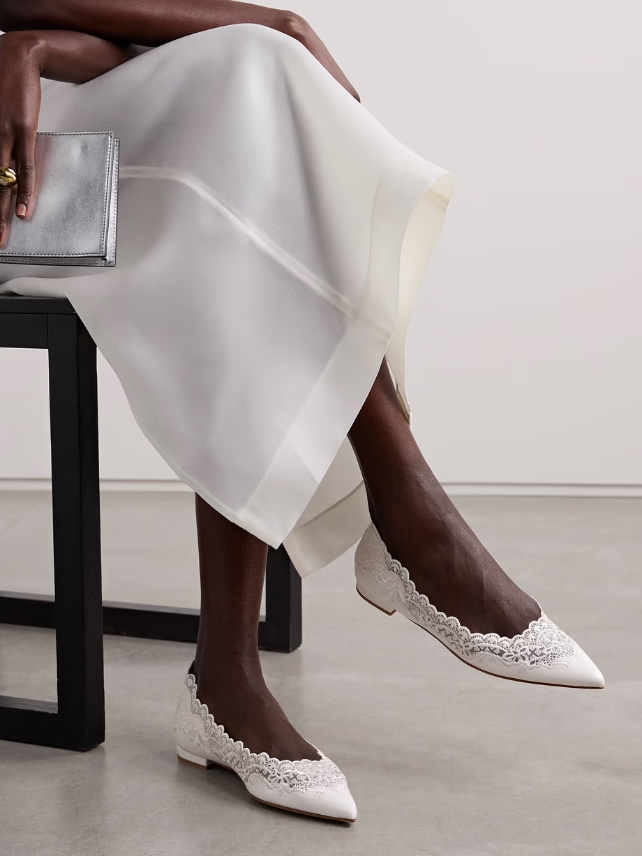 Lace-trimmed leather point-toe flats Lace-trimmed leather point-toe flats