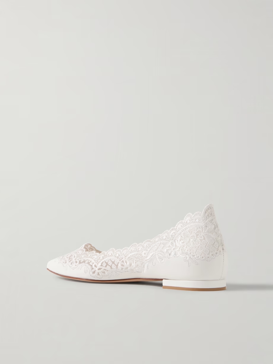 Lace-trimmed leather point-toe flats Lace-trimmed leather point-toe flats