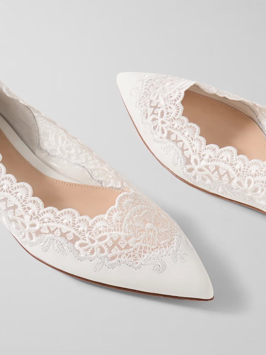 Lace-trimmed leather point-toe flats Lace-trimmed leather point-toe flats