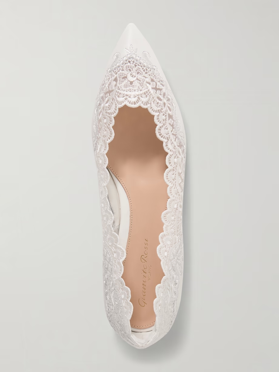 Lace-trimmed leather point-toe flats Lace-trimmed leather point-toe flats