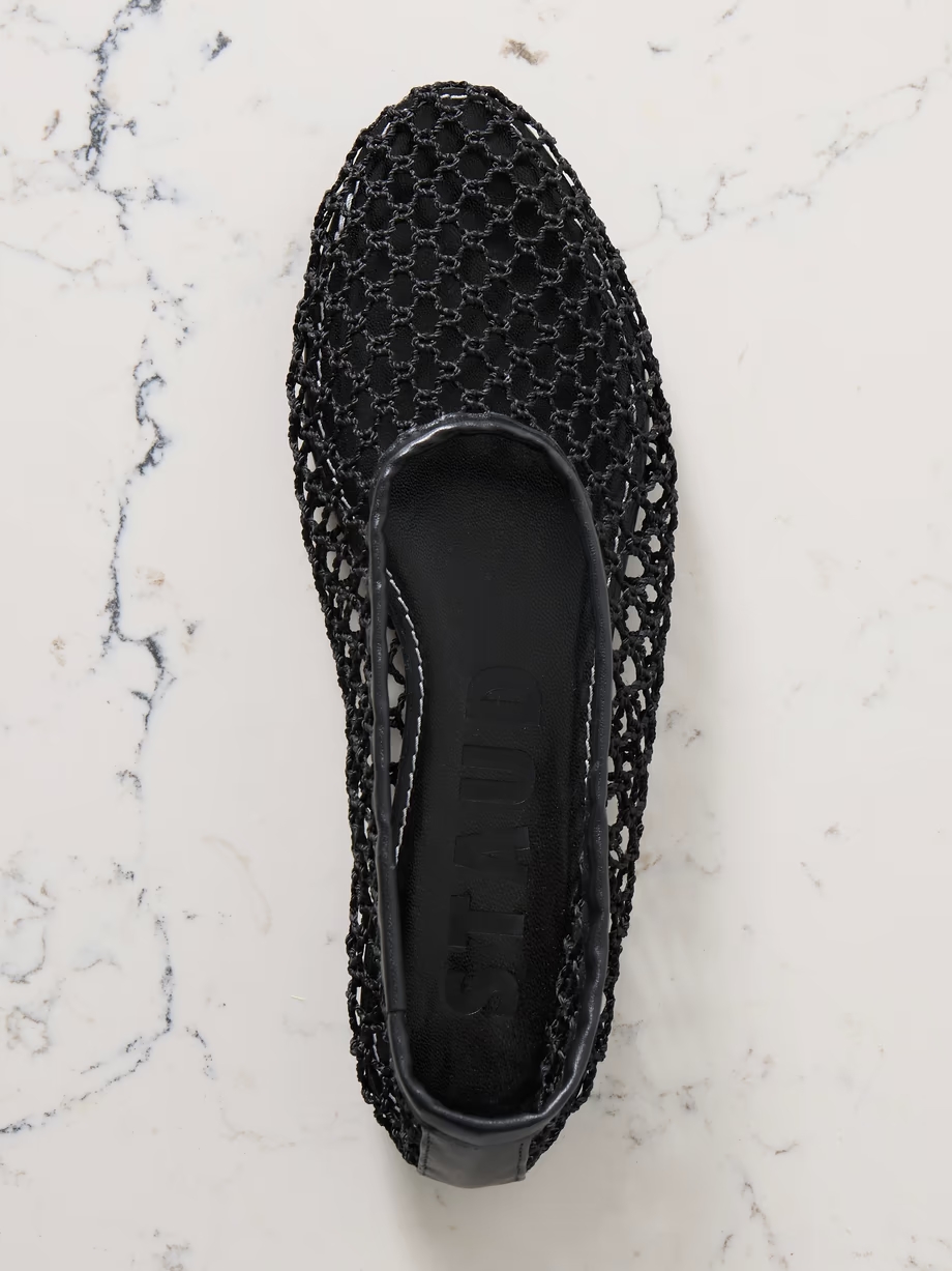 Alba leather-trimmed crochet ballet flats Alba leather-trimmed crochet ballet flats