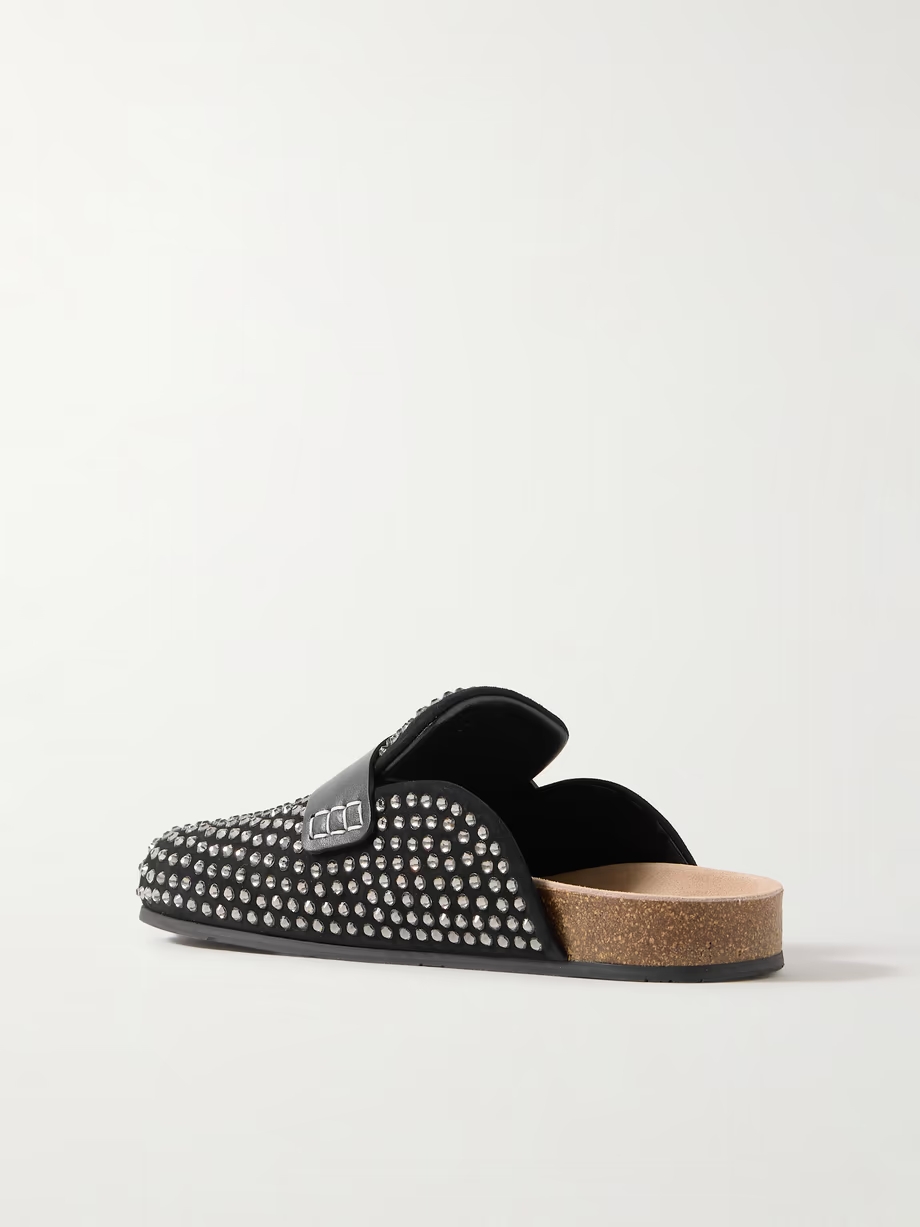 Leather-trimmed crystal-embellished suede mules Leather-trimmed crystal-embellished suede mules