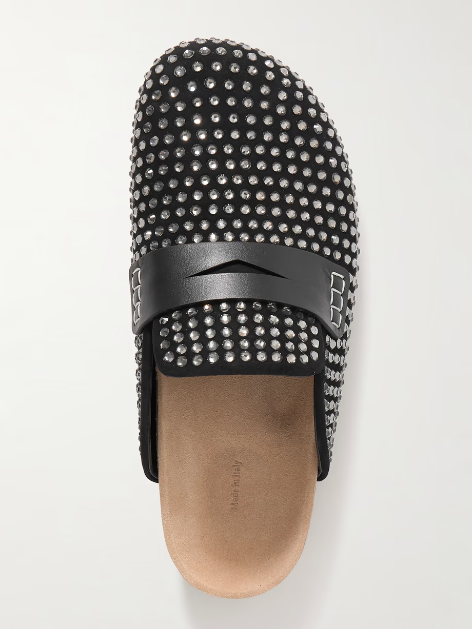 Leather-trimmed crystal-embellished suede mules Leather-trimmed crystal-embellished suede mules