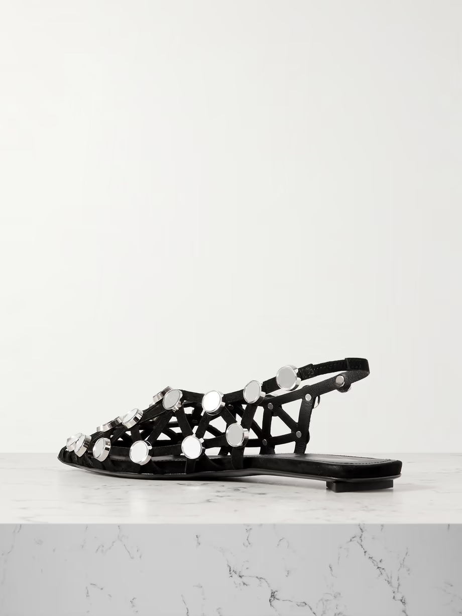 Grid studded suede slingback point-toe flats Grid studded suede slingback point-toe flats