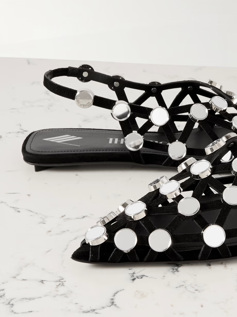 Grid studded suede slingback point-toe flats Grid studded suede slingback point-toe flats