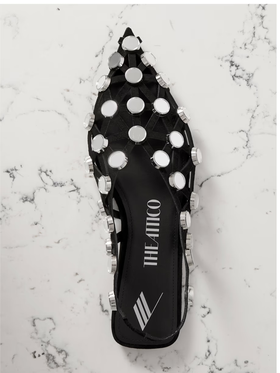 Grid studded suede slingback point-toe flats Grid studded suede slingback point-toe flats