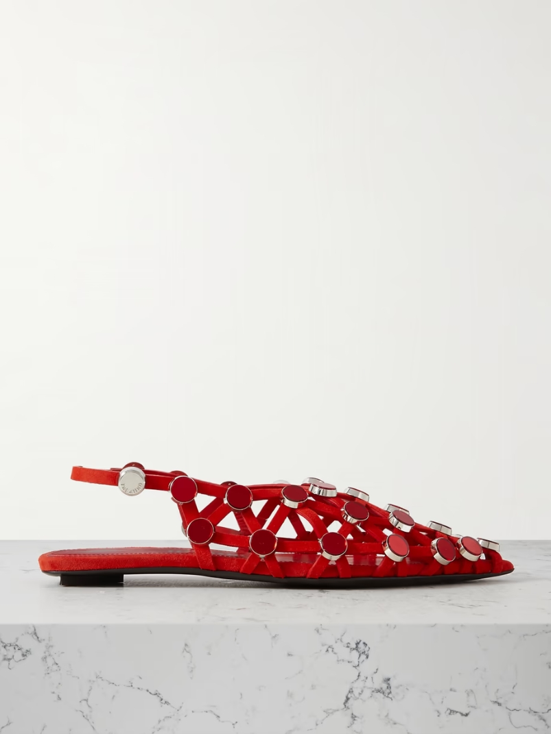 Grid studded suede point-toe slingback flats Grid studded suede point-toe slingback flats