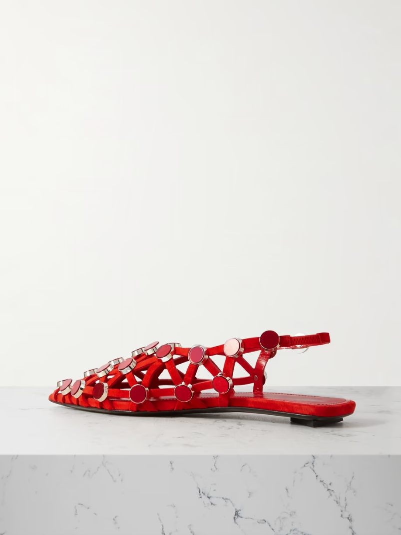 Grid studded suede point-toe slingback flats Grid studded suede point-toe slingback flats