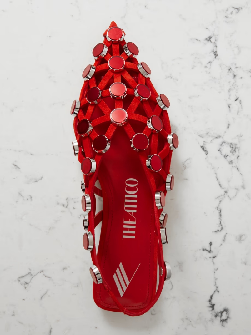 Grid studded suede point-toe slingback flats Grid studded suede point-toe slingback flats