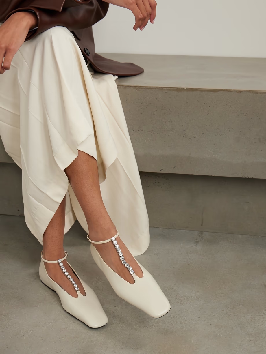 Crystal-embellished leather ballet flats Crystal-embellished leather ballet flats