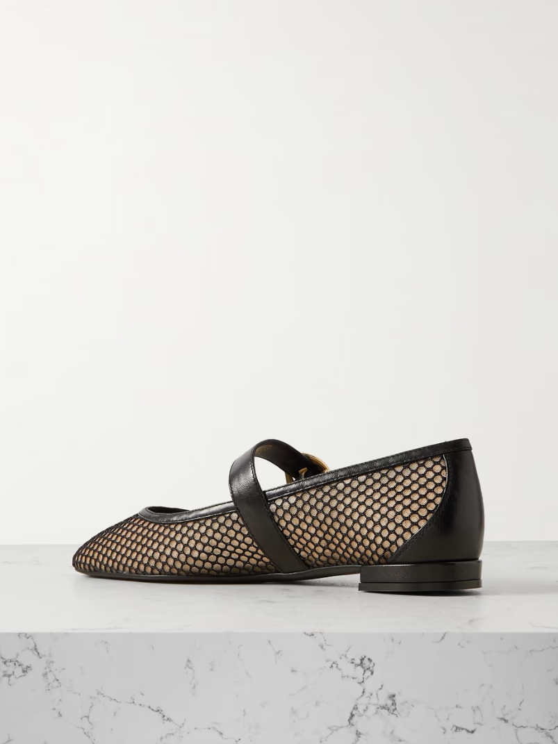 Arabella buckled leather-trimmed mesh Mary Jane flats Arabella buckled leather-trimmed mesh Mary Jane flats