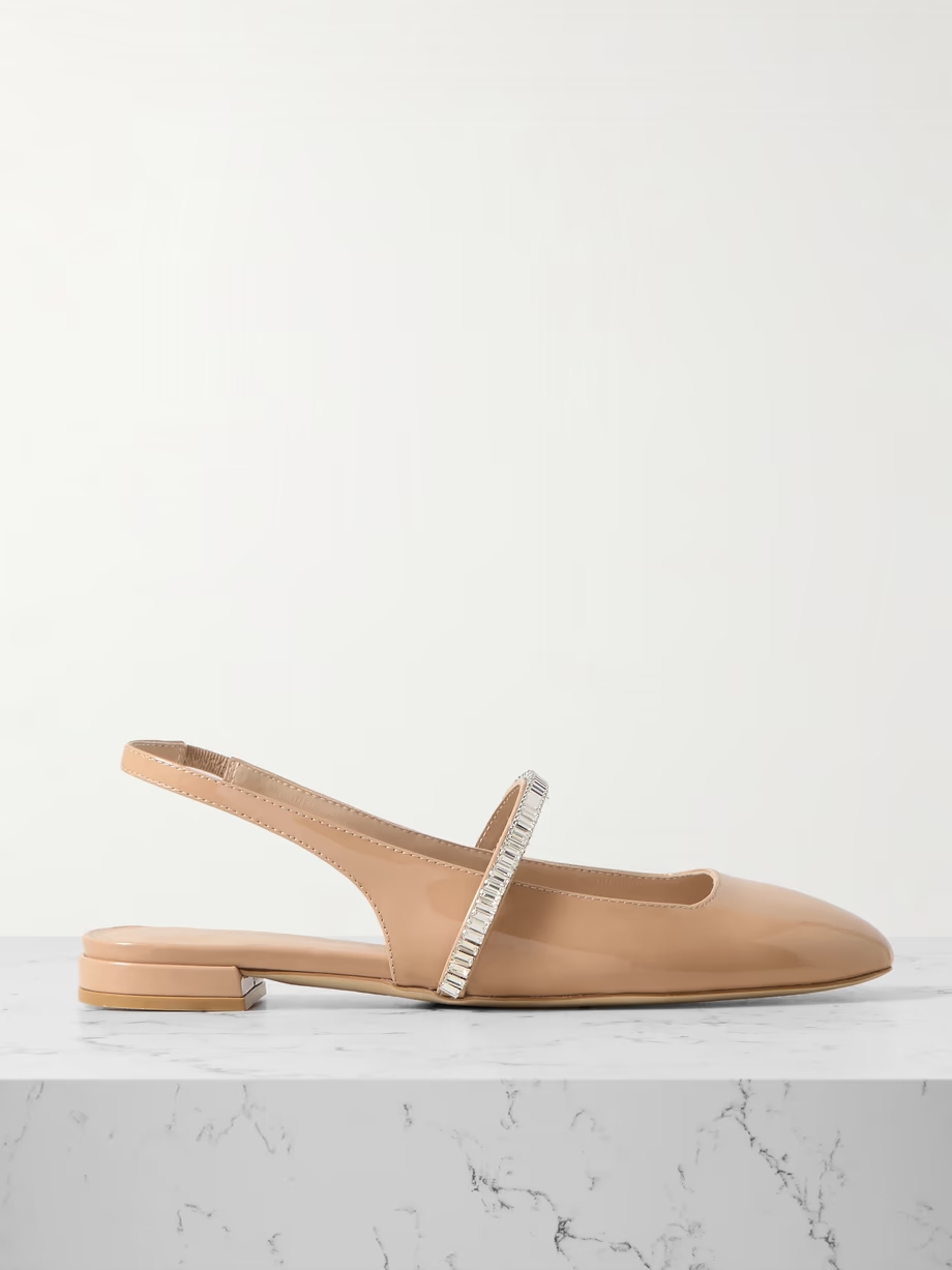 Stefanie crystal-embellished patent-leather slingback flats Stefanie crystal-embellished patent-leather slingback flats