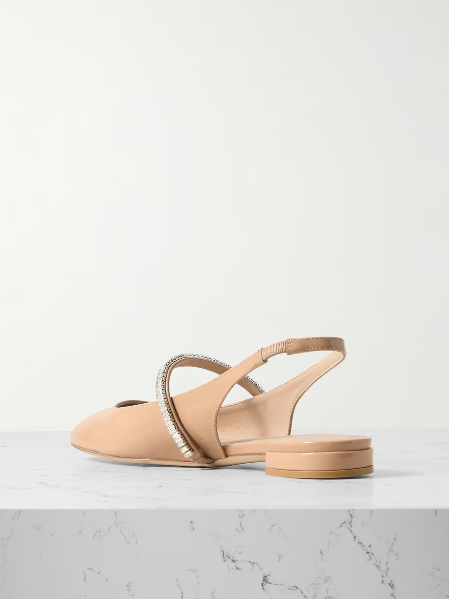 Stefanie crystal-embellished patent-leather slingback flats Stefanie crystal-embellished patent-leather slingback flats